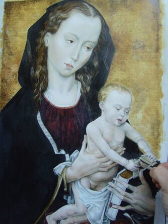 Pittura ad olio della Madonna con bambino