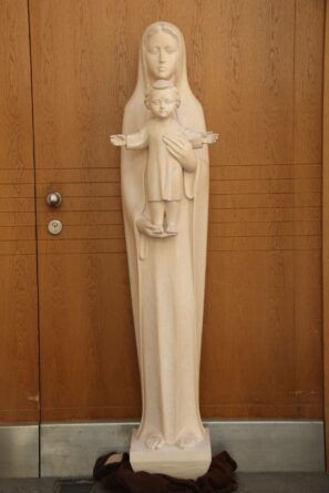 Statua in legno naturale Madonna con Bambino