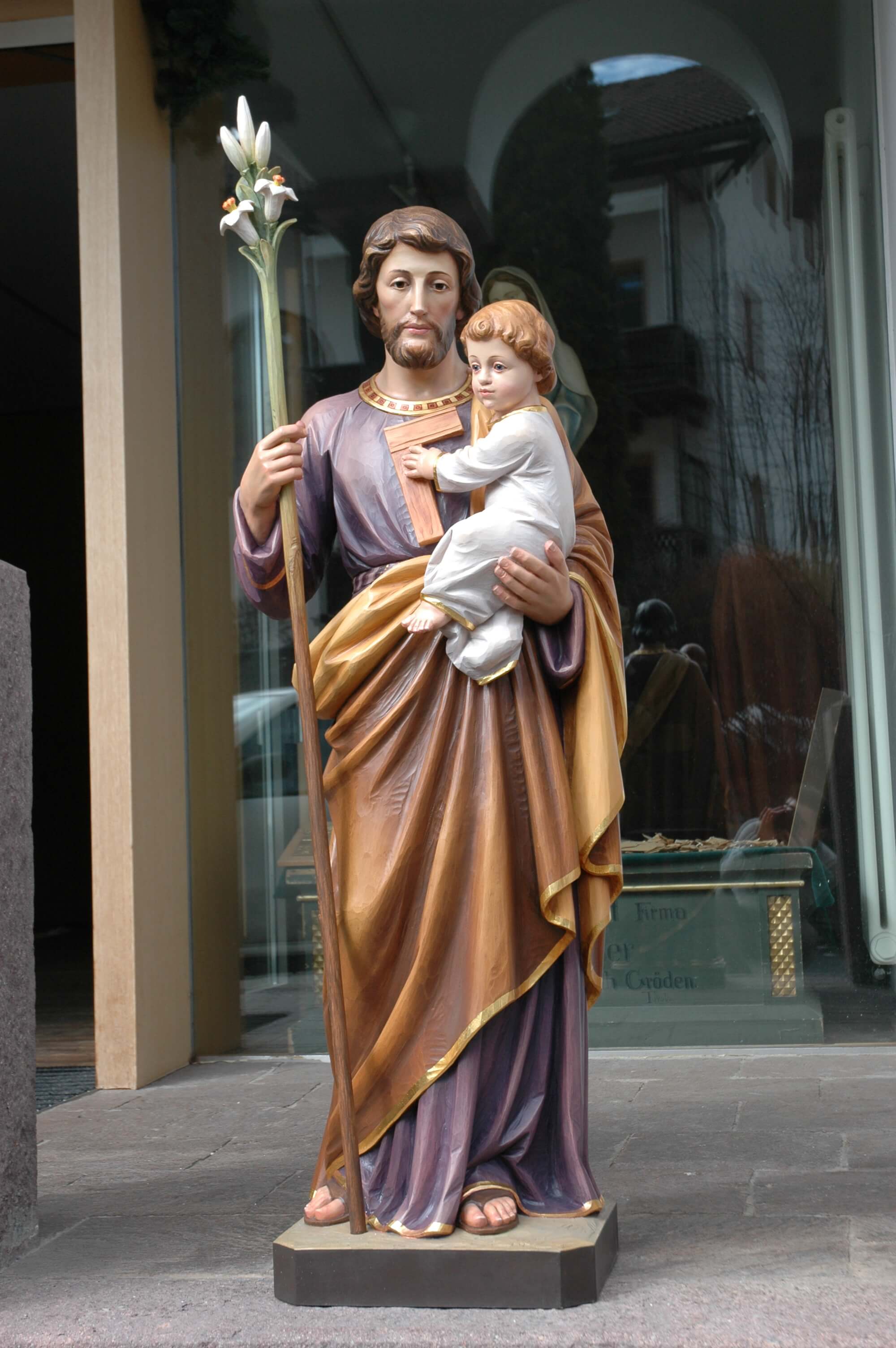 Statua in legno di San Giuseppe con Bambino Ferdinand Stuflesser 1875